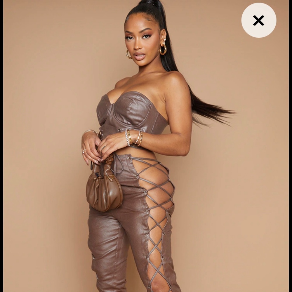 Coated Denim Lace Up Set